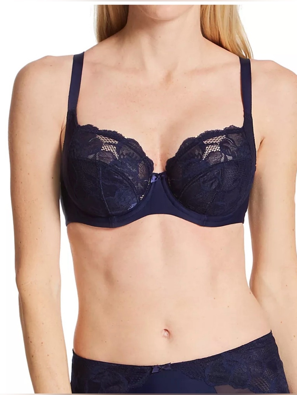 NWT Panache Rocha Balconnet Bra 32F Navy Embroidered Lace Underwire